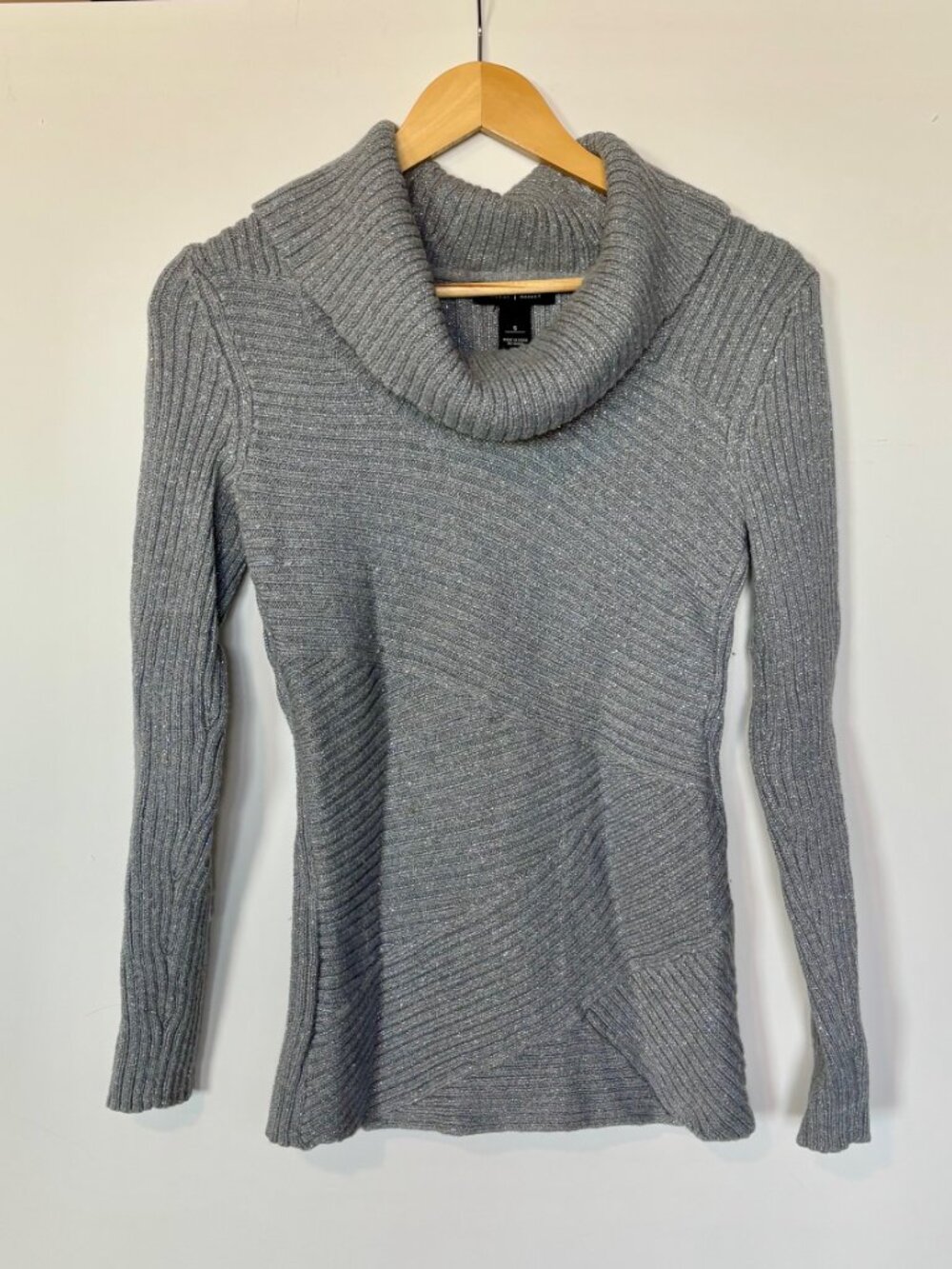 White House Black Market SPARKLY gray cowl -neck sweater